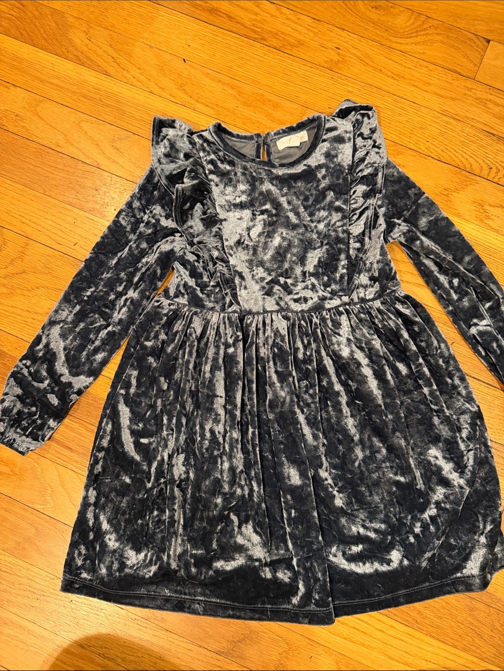 btween Girls Velvet Long Sleeve Dress - Charcoal